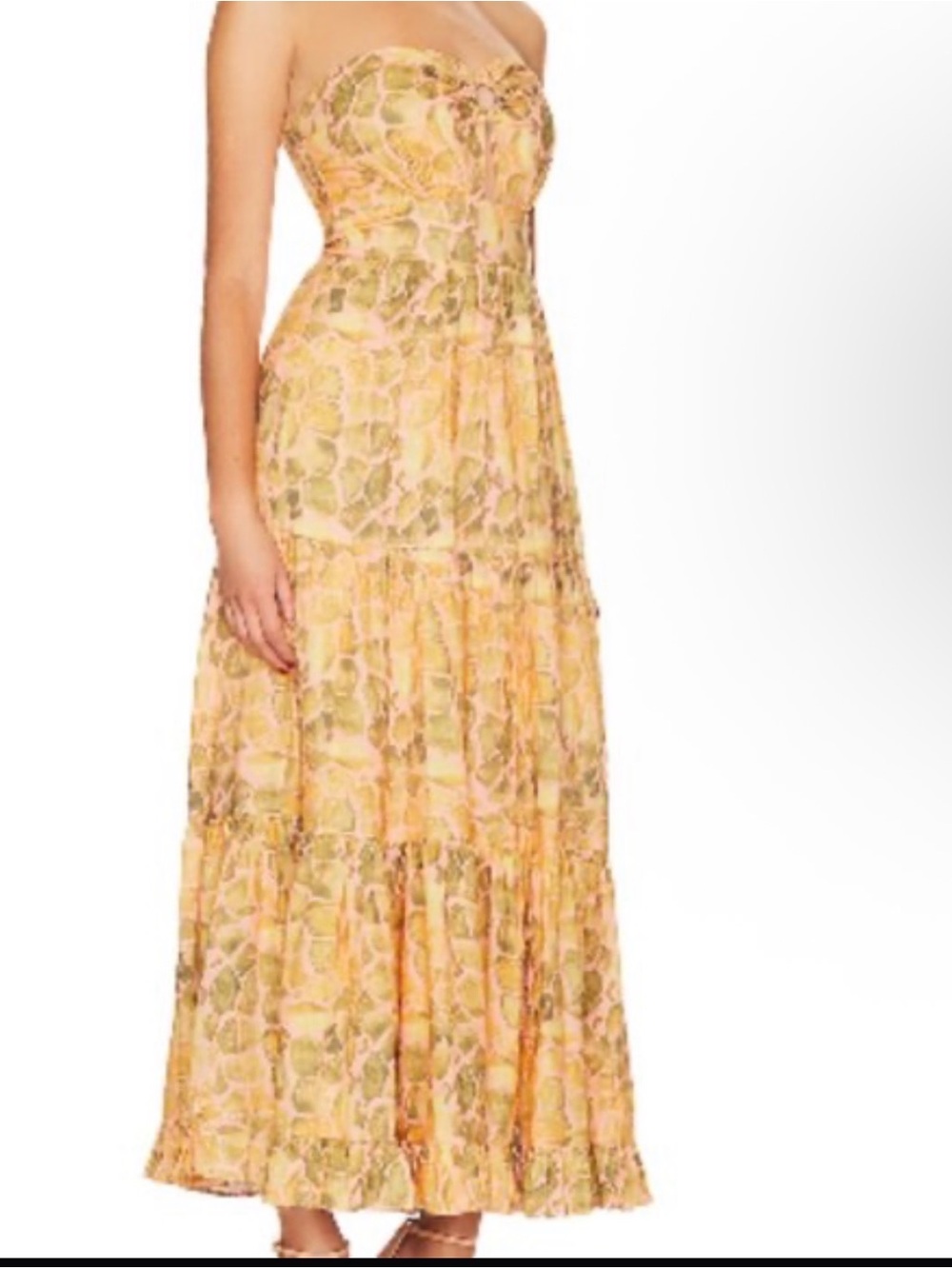 Strapless Floral Tiered Maxi Dress in Yellow NWT